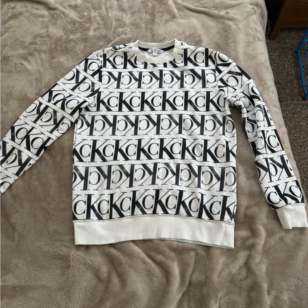 Calvin Klein Jeans Crewneck Sweater Black and White Typographic Design